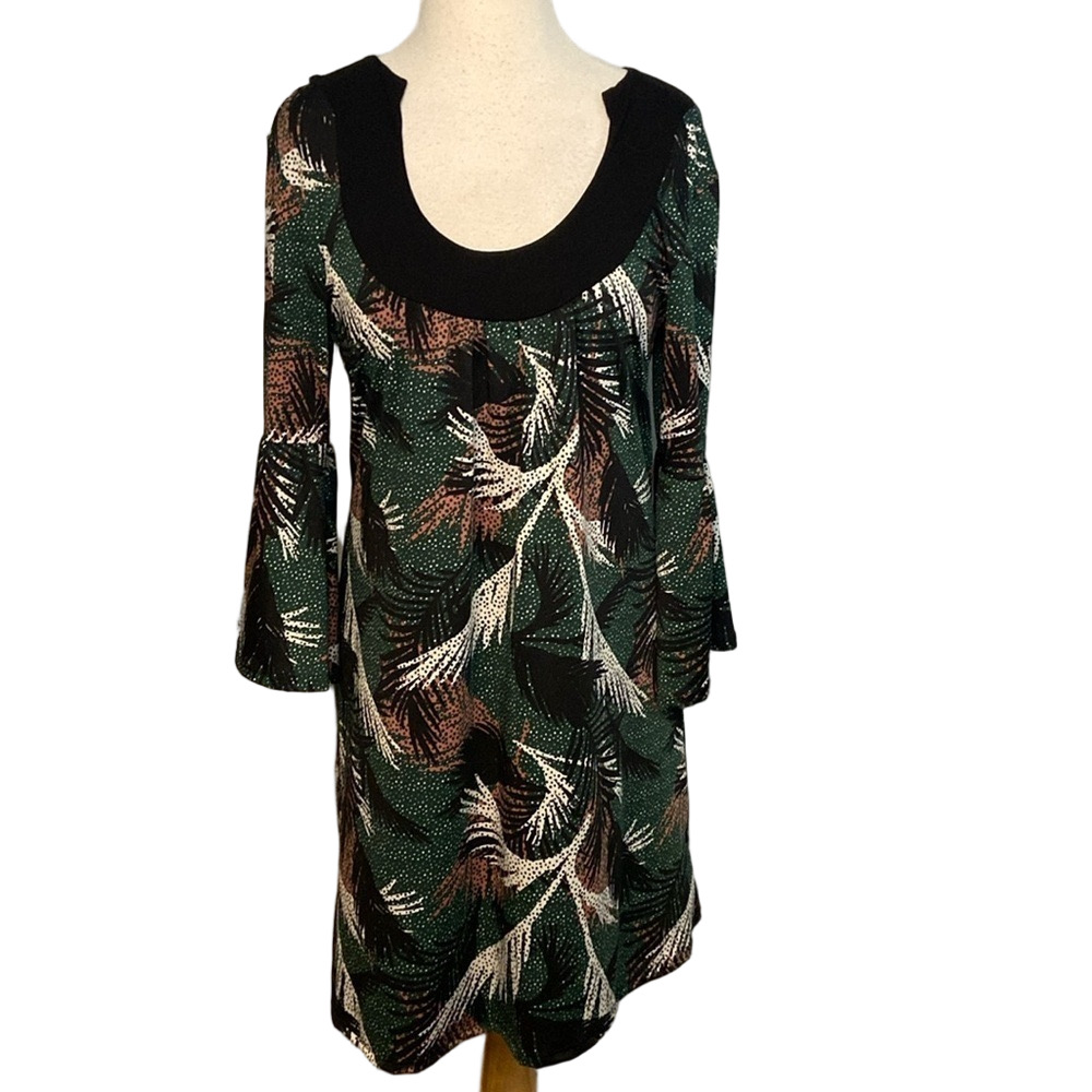 24Seven Comfort Apparel Dress 3/4 Bell Sleeves Pullover Style Scoop Neck Black S
